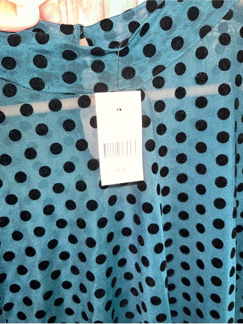 Lane Bryant Teal Velvet Polka Dot Sheer Mesh Mock Neck Top 18/20 - Picture 6 of 6